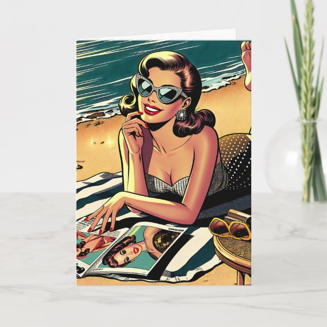 Retro Woman at Beach | Aging Humor Birthday Card (Front)