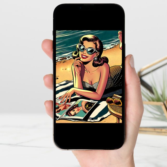 Retro Woman at Beach | Aging Humor Birthday Card (Front Digital)