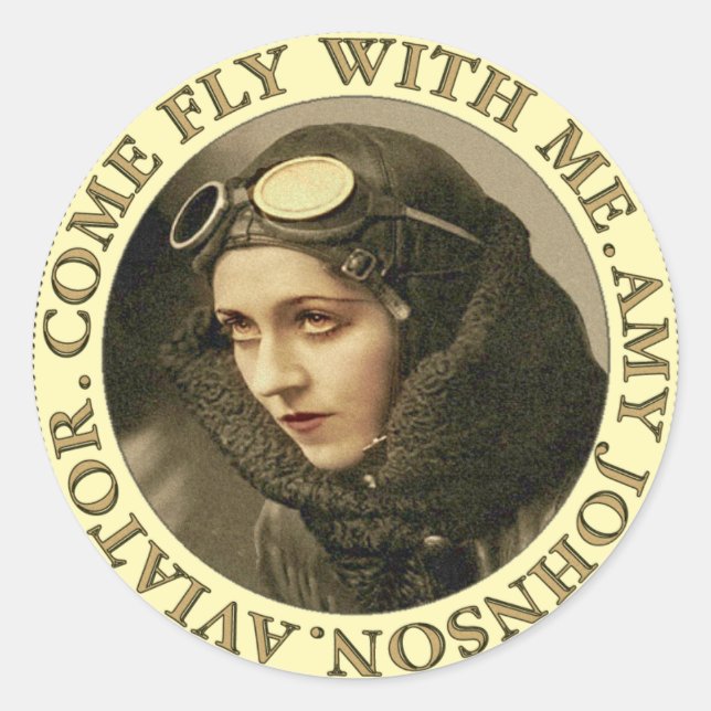 Retro Woman Aviator Classic Round Sticker (Front)