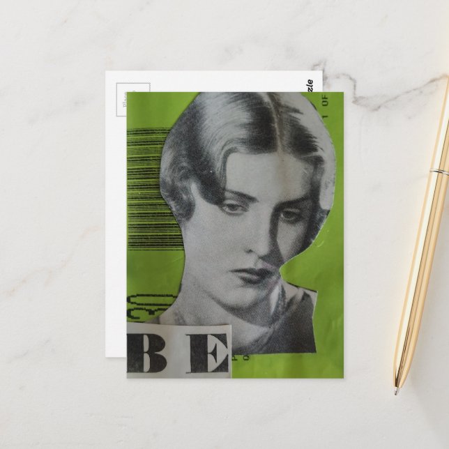 Retro Woman Be Mixed Media Collage Postcard (Front/Back In Situ)