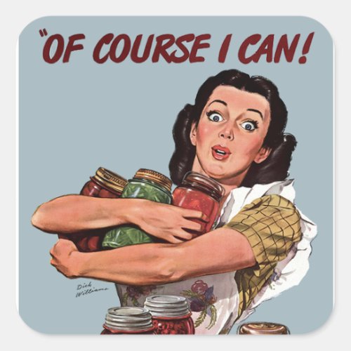 Retro Woman Caterer Cook Yes I Can Square Sticker