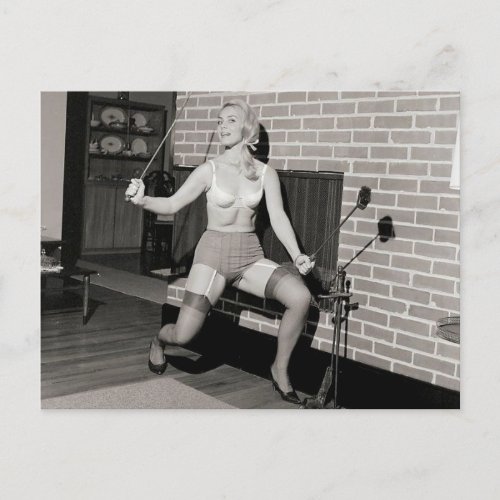 Retro Woman Cleaning the Fireplace Postcard