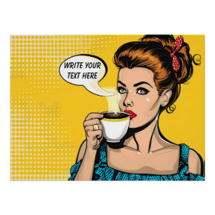 Retro Woman Coffee Customizable Poster