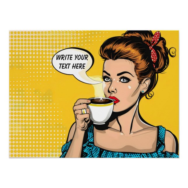 Retro Woman Coffee Customizable Poster (Front)