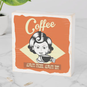 Retro Woman Coffee Wood Box Sign