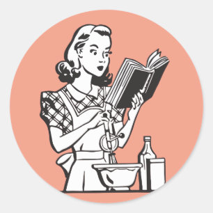 Retro woman cooking funny 1950s classic round sticker