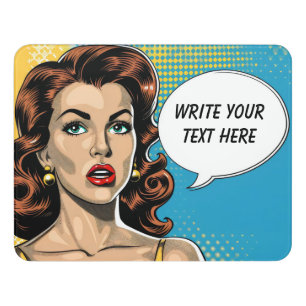 Retro Woman Customizable Text Door Sign