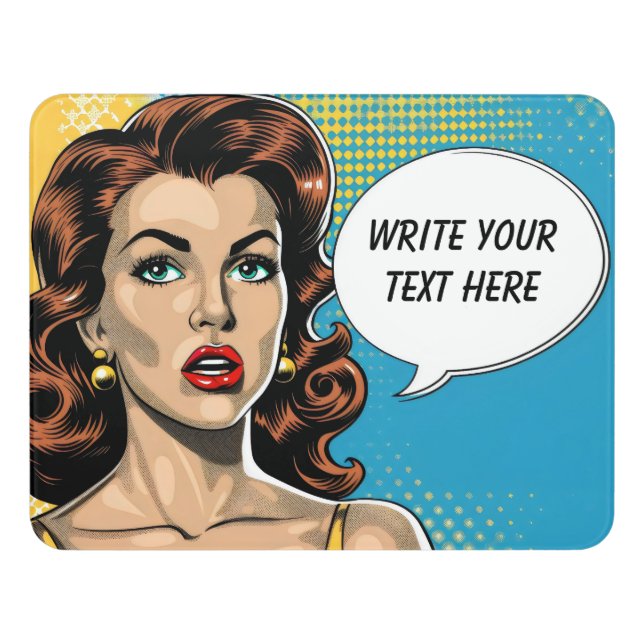 Retro Woman Customizable Text Door Sign (Contemporary Front)