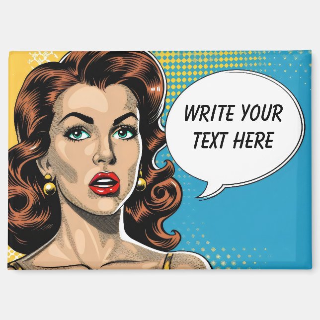 Retro Woman Customizable Text Magnet (Front)