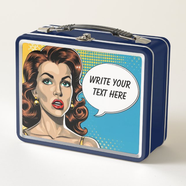 Retro Woman Customizable Text Metal Lunch Box (Front)