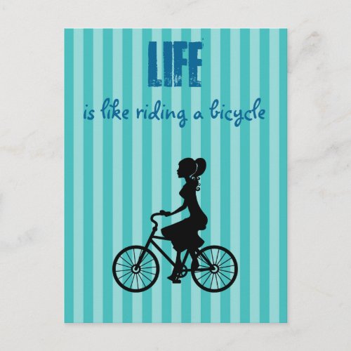 Retro Woman Cyclist Life Is Like Riding A Bicycle Postcard