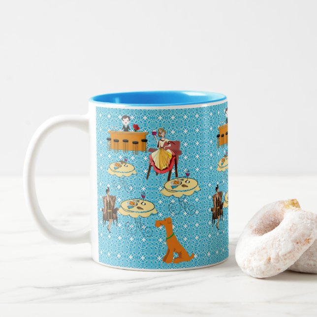 Retro Woman Dinning Dog Mug (With Donut)