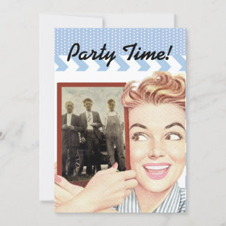 Retro Woman Holding a Photo Invitation