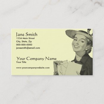 Retro Woman Holding Mail Business Card by grnidlady at Zazzle