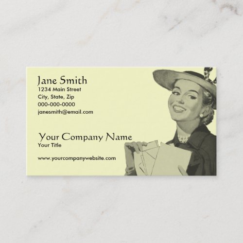 Retro Woman Holding Mail Business Cards