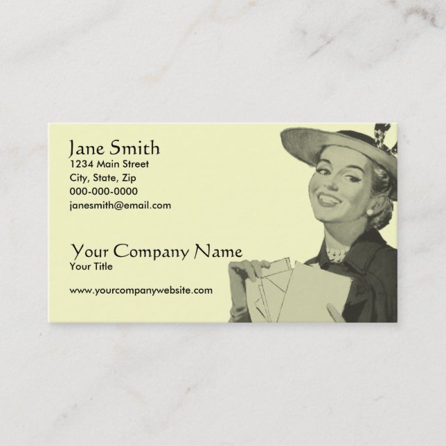 Retro Woman Holding Mail Business Card (Front)