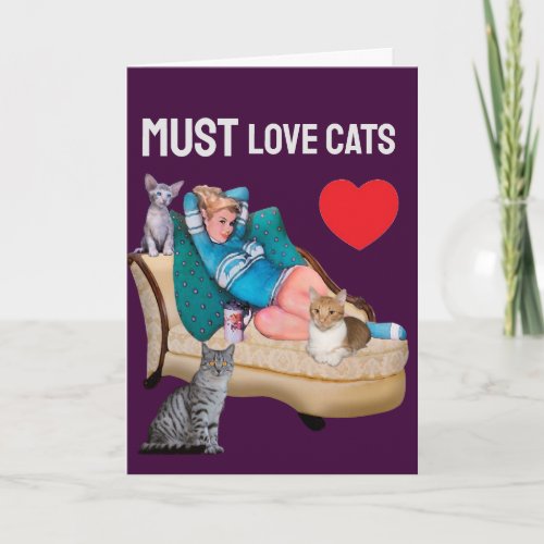 RETRO WOMAN HOUSEWIFE CAT CATS BLANK INSIDE CARD