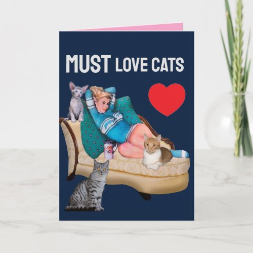 RETRO WOMAN HOUSEWIFE CAT VALENTINES DAY FRIEND CARD