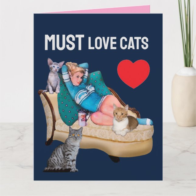 RETRO WOMAN (HOUSEWIFE) CAT VALENTINE'S DAY FRIEND CARD (Front)