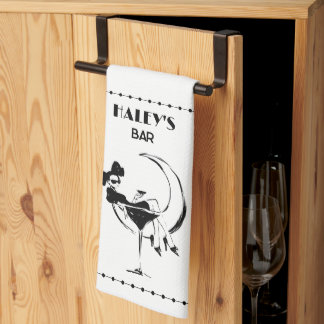 Retro Woman in Martini Glass Bar  Kitchen Towel