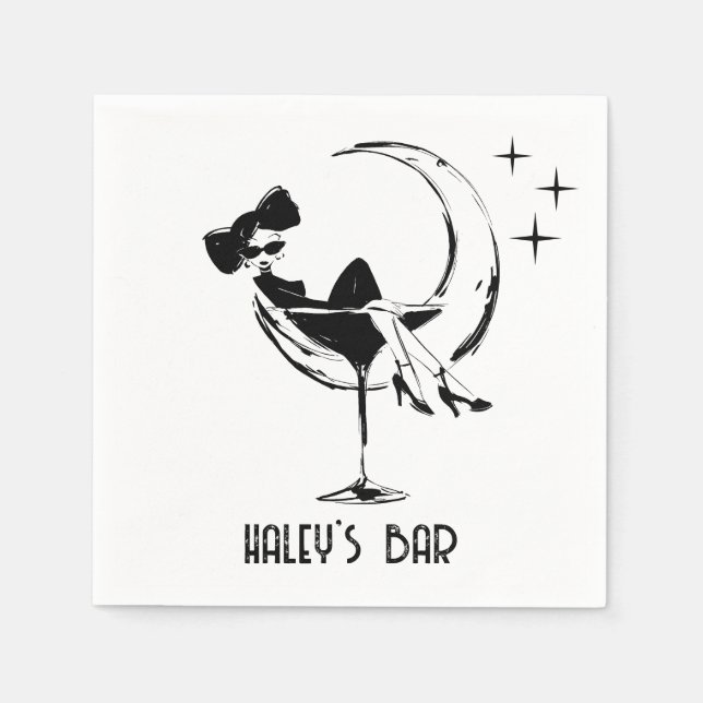 Retro Woman in Martini Glass Bar  Napkins (Front)
