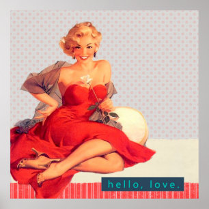 Retro Woman in Red Dress Pin-up Vintage Style Poster