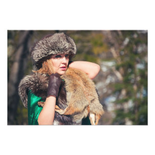 Retro woman in winter photo print