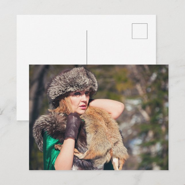 Retro woman in winter postcard (Front/Back)