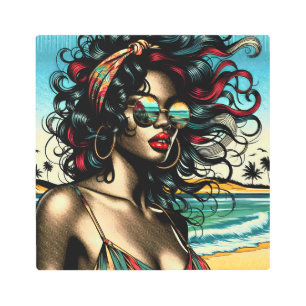 Retro Woman on Beach Comic Style Pop Art