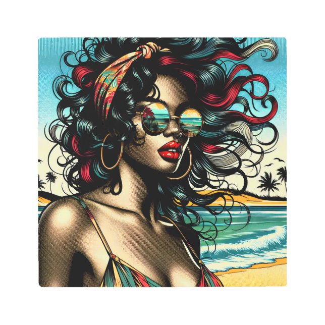 Retro Woman on Beach Comic Style Pop Art (Front)