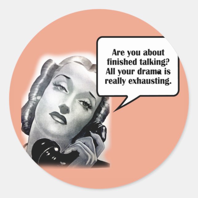 Retro Woman on Phone, Drama Classic Round Sticker (Front)