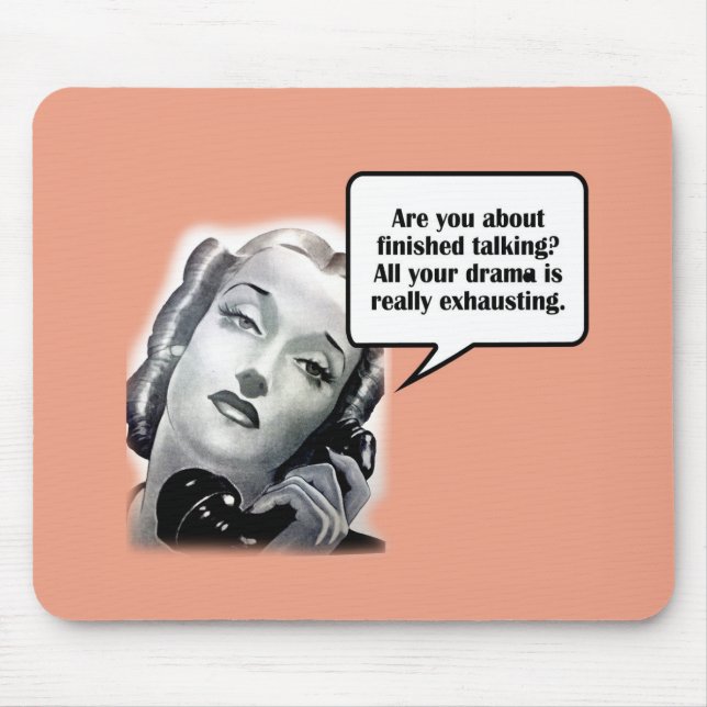 Retro Woman on Phone, Drama Mouse Pad (Front)