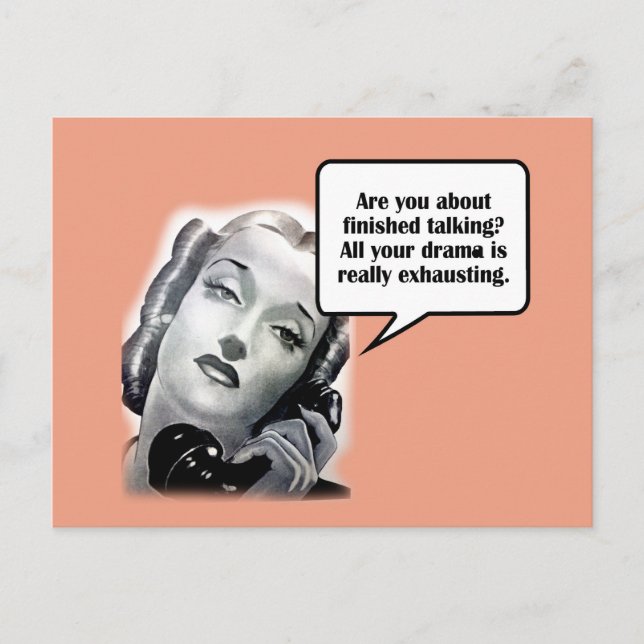 Retro Woman on Phone, Drama Postcard (Front)