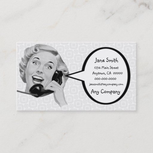Customizable Retro Woman on the Phone Business Card Templates
