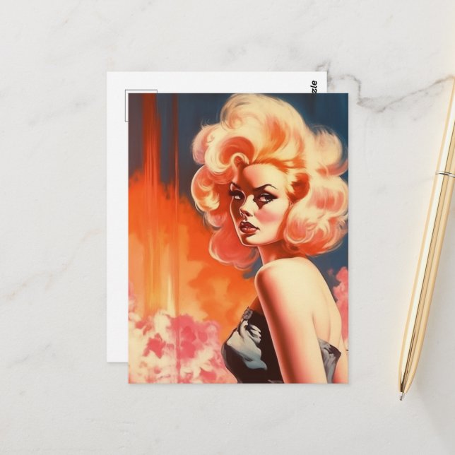 Retro Woman Postcard (Front/Back In Situ)