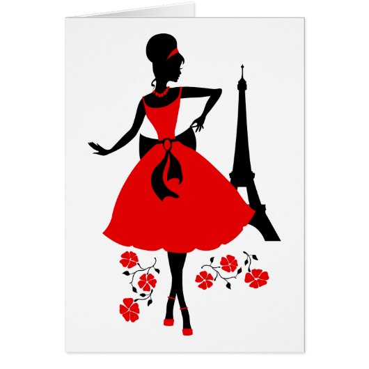 Retro woman red black silhouette with Eiffel Tower (Front)