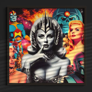 Retro Woman Sci-fi Collage Poster