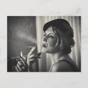 Retro woman smoking postcard