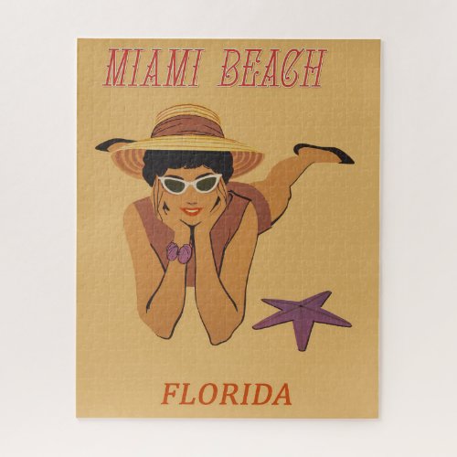 Retro Woman Tanning On Miami Beach Jigsaw Puzzle