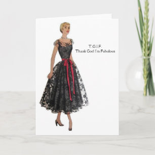 Retro Woman - TGIF - Thank God I'm Fabulous, Letterpress Thank You Card