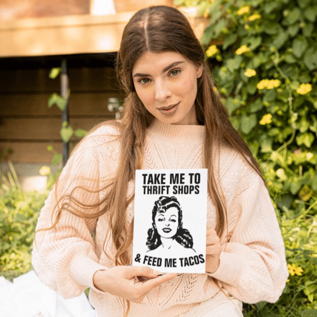 RETRO WOMAN THRIFT SHOPS & TACOS FUNNY Cards (Creator Uploaded)
