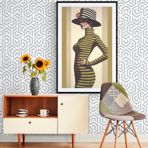 Retro Woman Wearing Hat with Rose Poster