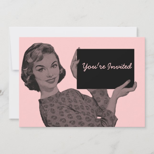 Retro Woman with a Clipboard Invitation (Front)