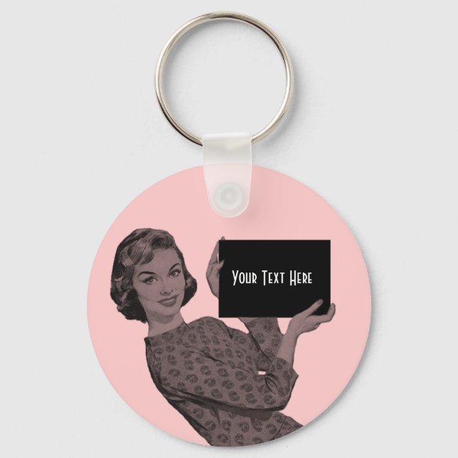 Retro Woman with a Clipboard Keychain (Front)