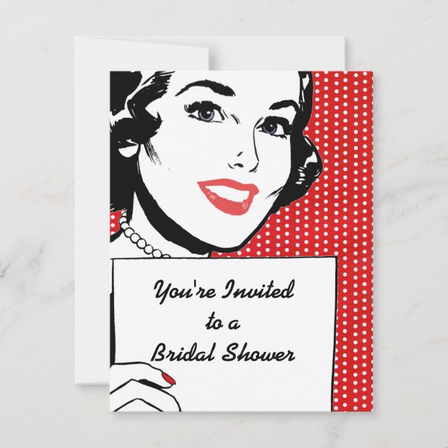 Retro Woman with a Sign Bridal Shower Invitation (Front)