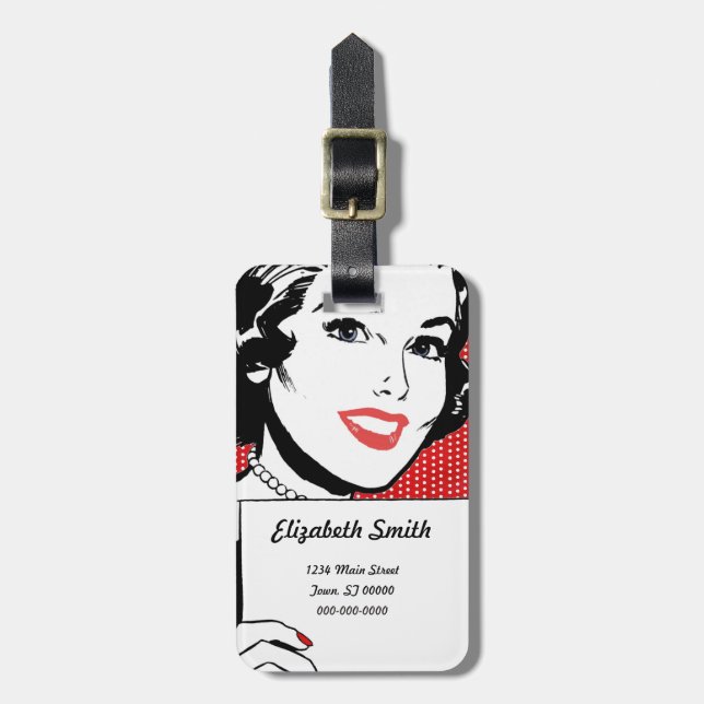 Retro Woman with a Sign Luggage Tag (Front Vertical)