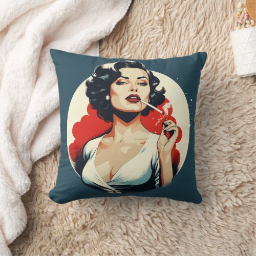 Retro Woman With Cigarette Home Throw Pillow 