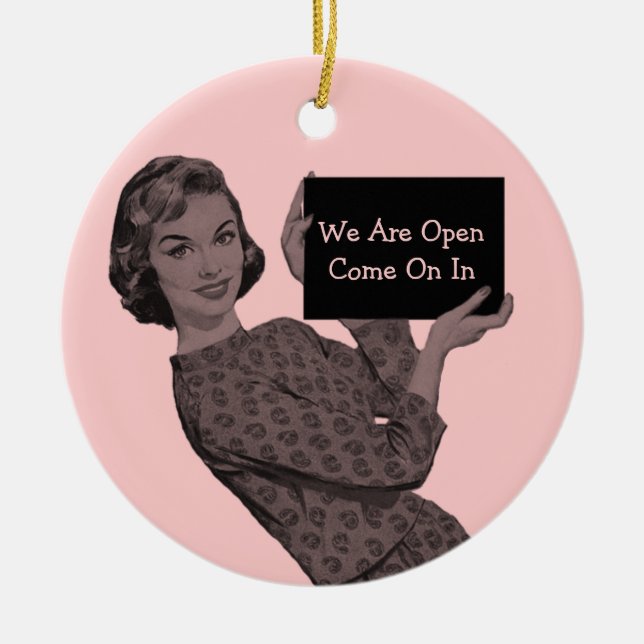 Retro Woman with Clipboard Door Hanger Ornament (Front)