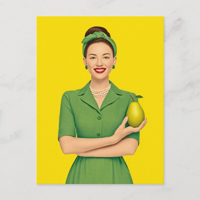 Retro Woman with Pear Postcard (Front)