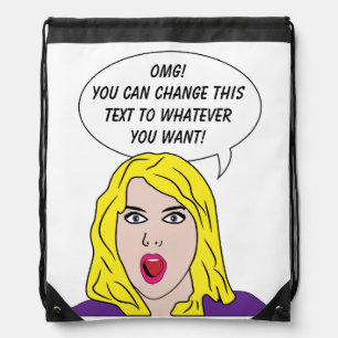 RETRO WOMAN with YOUR TEXT custom backbags Drawstring Bag